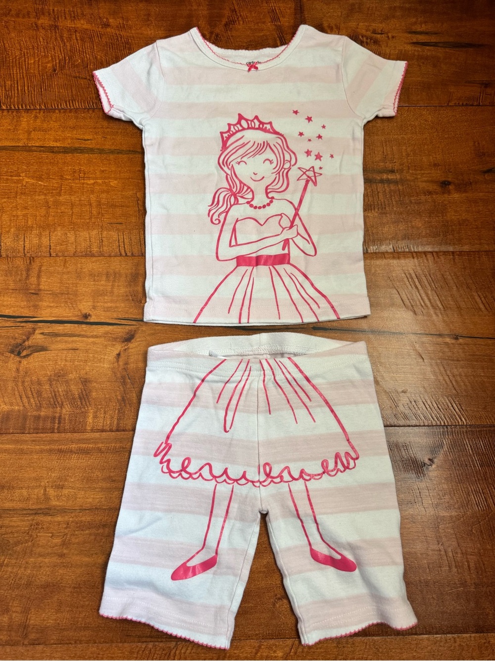 Carter's White and Pink Striped Princess 2-Piece Pajama Set -4t